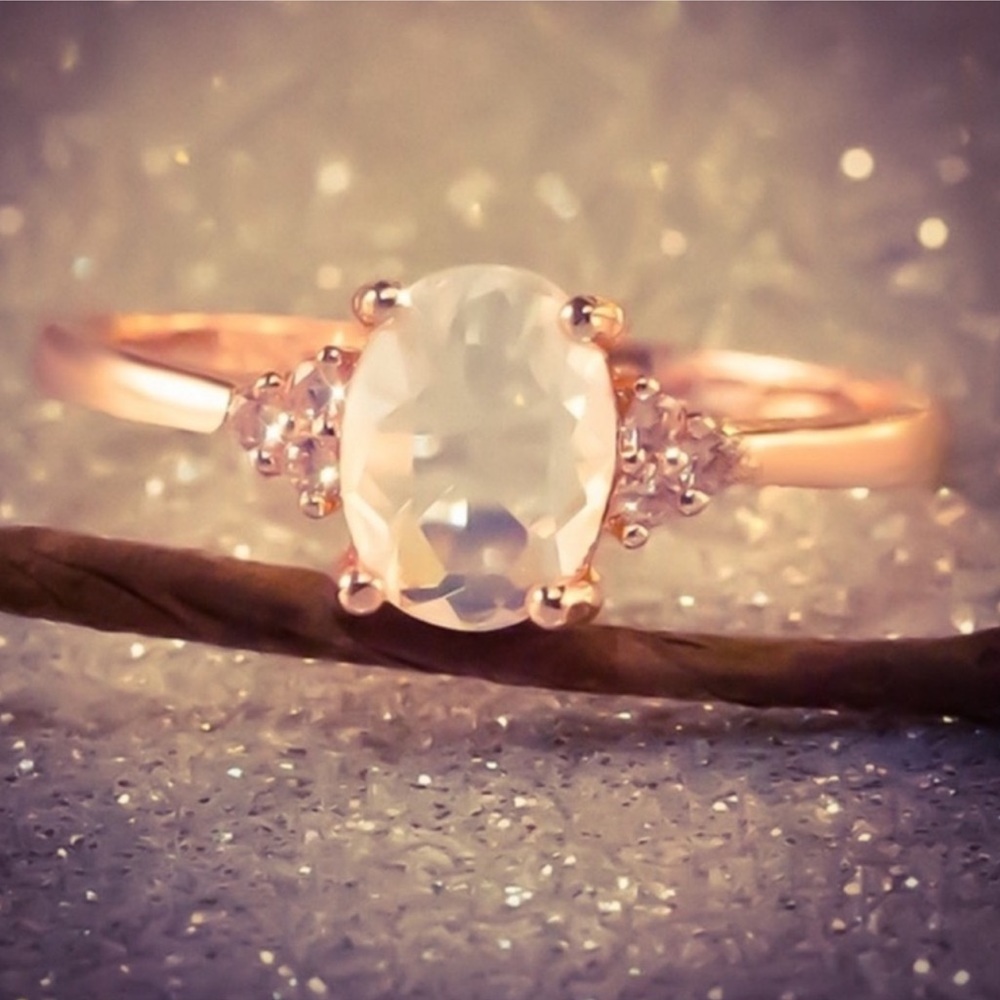 New Woman’s Handcrafted Genuine 18k Rose Gold Natural Moonstone European Ring - Picture 5 of 10